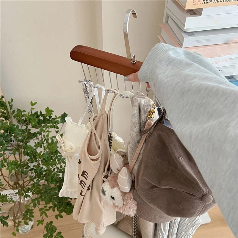 Wandgarderobe mit 8 Haken | Platzsparende Garderobenleiste aus Holz & Stahl | Mehrfach-Haken für Flur, Küche & Bad