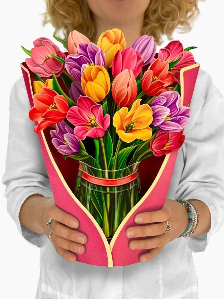 3D Popup Blumenstrauß | Papierblumen mit Vase & Karte | Dauerhaft & Geschenkidee