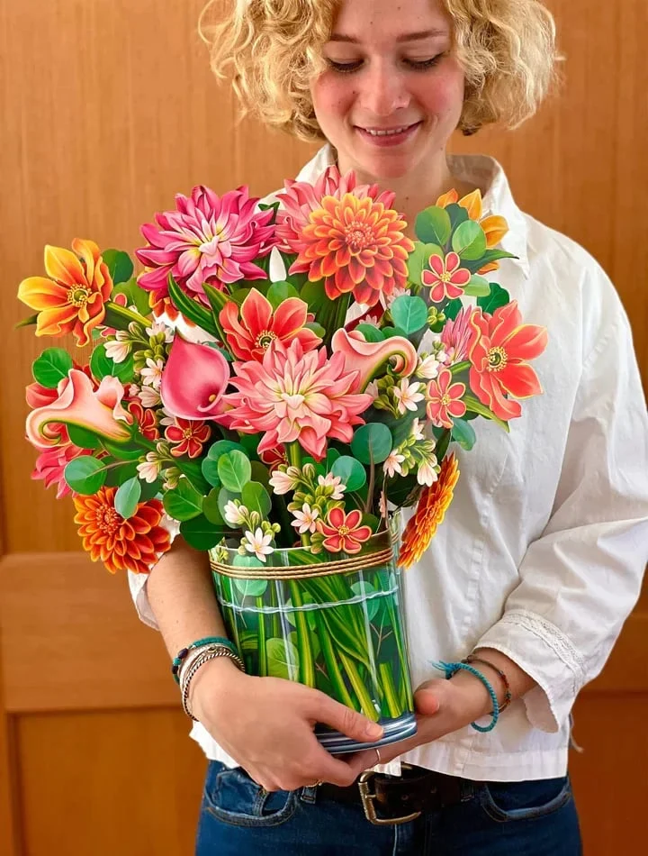 3D Popup Blumenstrauß | Papierblumen mit Vase & Karte | Dauerhaft & Geschenkidee