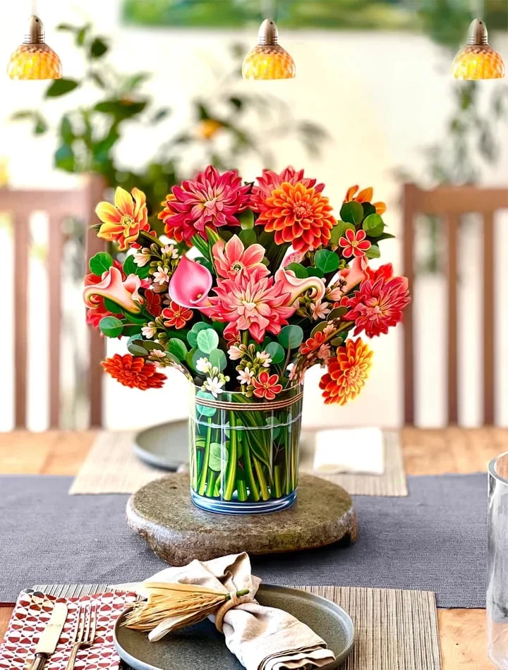 3D Popup Blumenstrauß | Papierblumen mit Vase & Karte | Dauerhaft & Geschenkidee