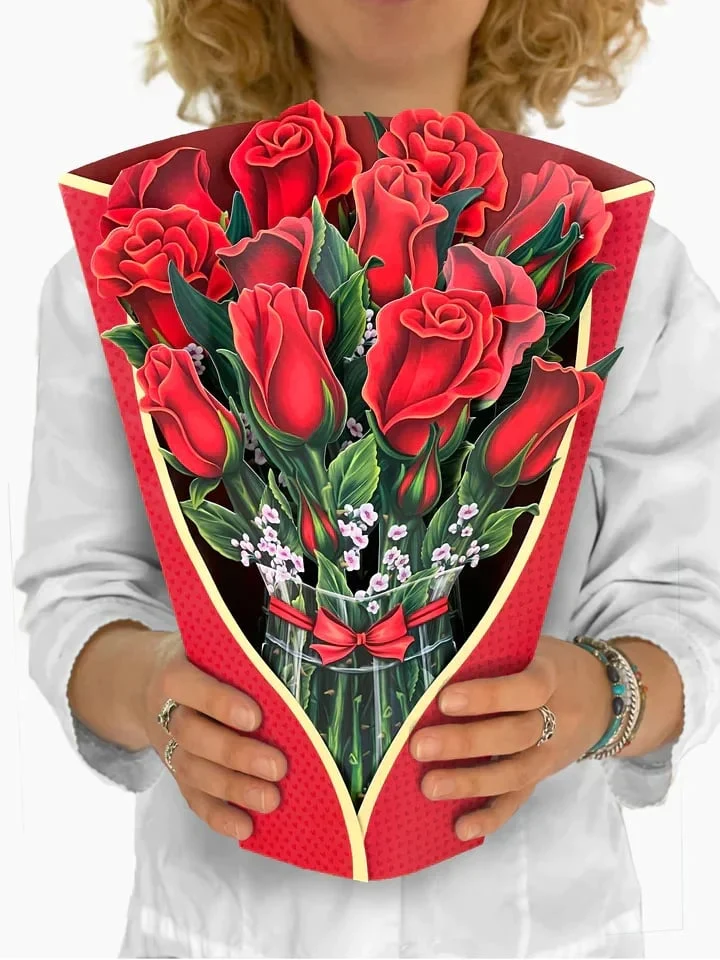 3D Popup Blumenstrauß | Papierblumen mit Vase & Karte | Dauerhaft & Geschenkidee