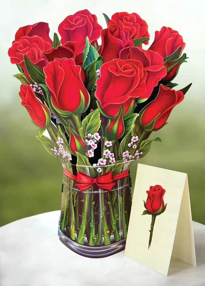 3D Popup Blumenstrauß | Papierblumen mit Vase & Karte | Dauerhaft & Geschenkidee