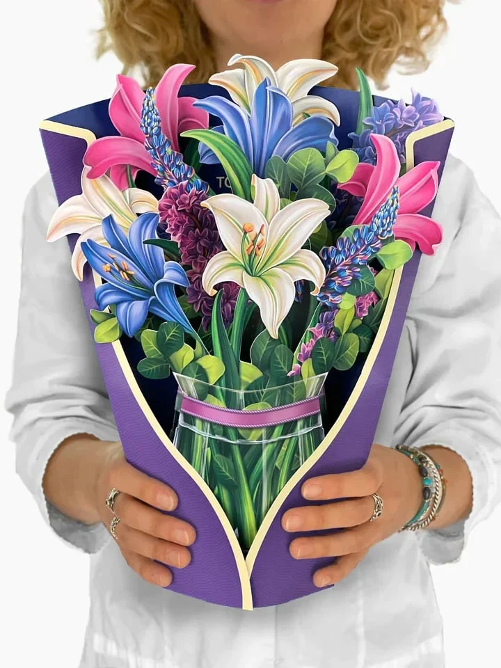 3D Popup Blumenstrauß | Papierblumen mit Vase & Karte | Dauerhaft & Geschenkidee