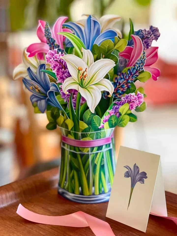 3D Popup Blumenstrauß | Papierblumen mit Vase & Karte | Dauerhaft & Geschenkidee
