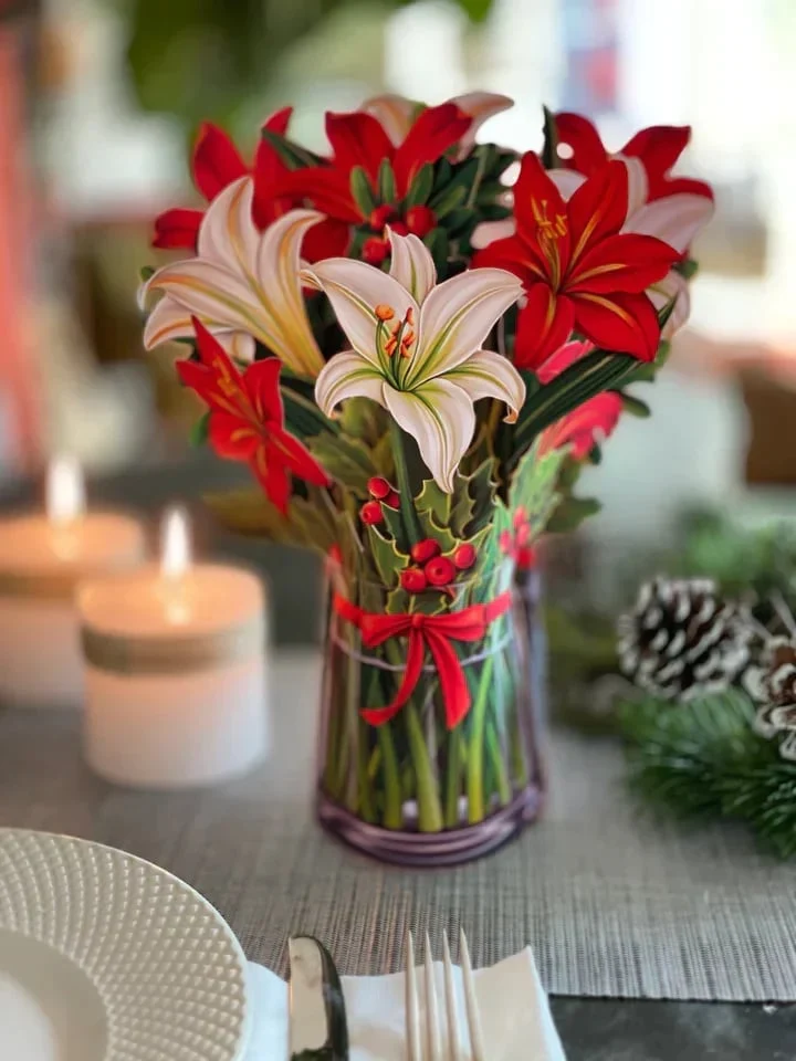3D Popup Blumenstrauß | Papierblumen mit Vase & Karte | Dauerhaft & Geschenkidee