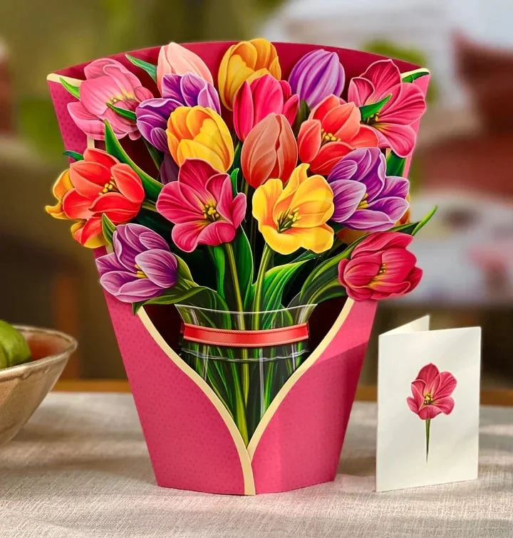3D Popup Blumenstrauß | Papierblumen mit Vase & Karte | Dauerhaft & Geschenkidee