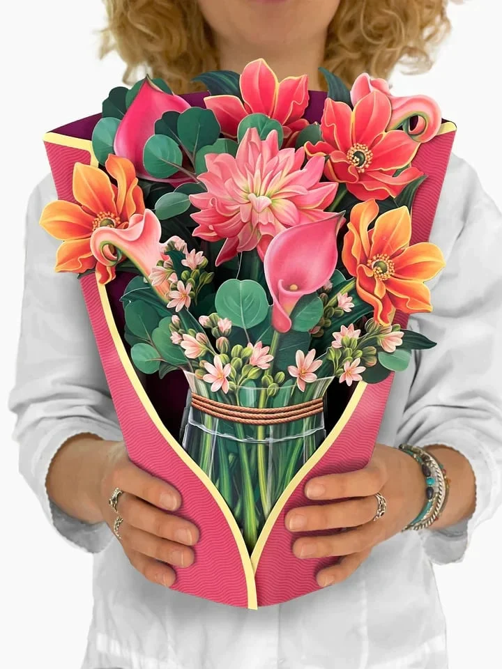 3D Popup Blumenstrauß | Papierblumen mit Vase & Karte | Dauerhaft & Geschenkidee
