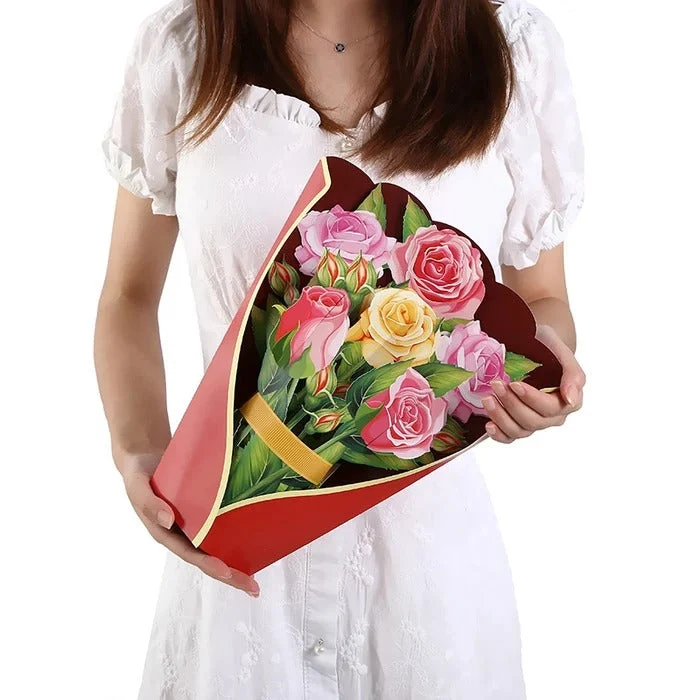 3D Popup Blumenstrauß | Papierblumen mit Vase & Karte | Dauerhaft & Geschenkidee