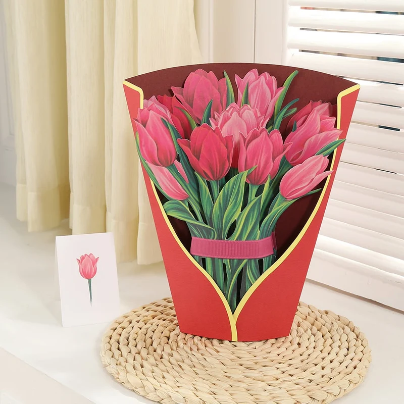 3D Popup Blumenstrauß | Papierblumen mit Vase & Karte | Dauerhaft & Geschenkidee