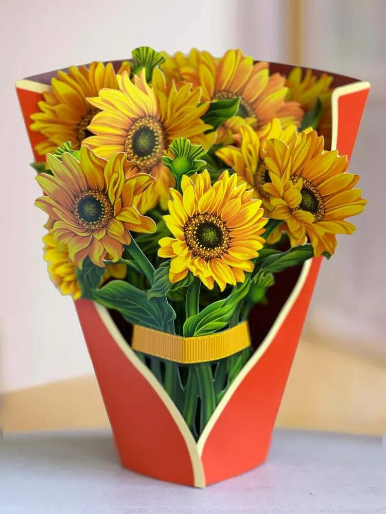 3D Popup Blumenstrauß | Papierblumen mit Vase & Karte | Dauerhaft & Geschenkidee