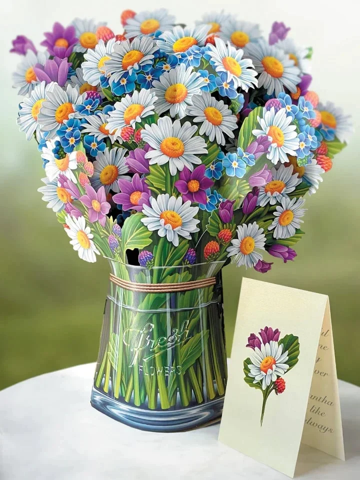 3D Popup Blumenstrauß | Papierblumen mit Vase & Karte | Dauerhaft & Geschenkidee