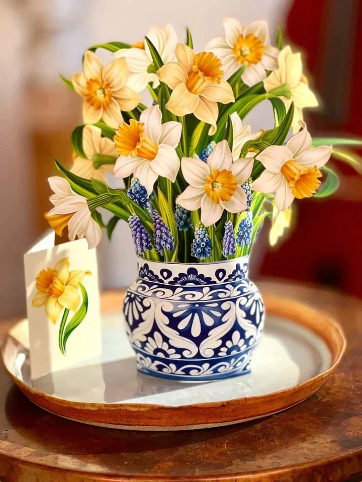 3D Popup Blumenstrauß | Papierblumen mit Vase & Karte | Dauerhaft & Geschenkidee