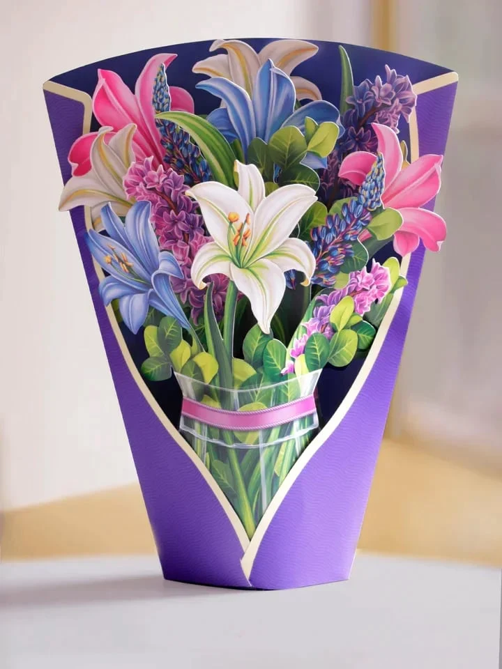 3D Popup Blumenstrauß | Papierblumen mit Vase & Karte | Dauerhaft & Geschenkidee