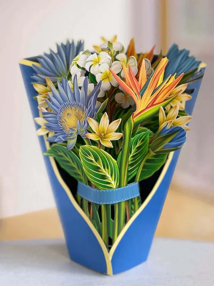 3D Popup Blumenstrauß | Papierblumen mit Vase & Karte | Dauerhaft & Geschenkidee