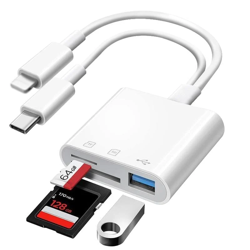 2-in-1 SD/TF Kartenleser | USB-C & Lightning | Schnelle Datenübertragung | Für iPhone, iPad, Android & PC