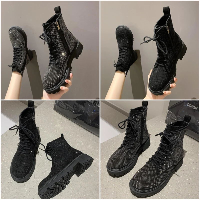 Damen Stiefelette | Elegantes Design | Glitzersteine & Seitlicher Reißverschluss | Bequeme Passform