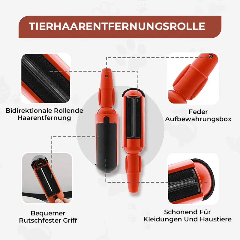 Wiederverwendbare Fusselrolle für Tierhaare ohne Papier | mit Sammelkammer | entfernt Haare von Sofa, Kleidung & Auto | 98 g