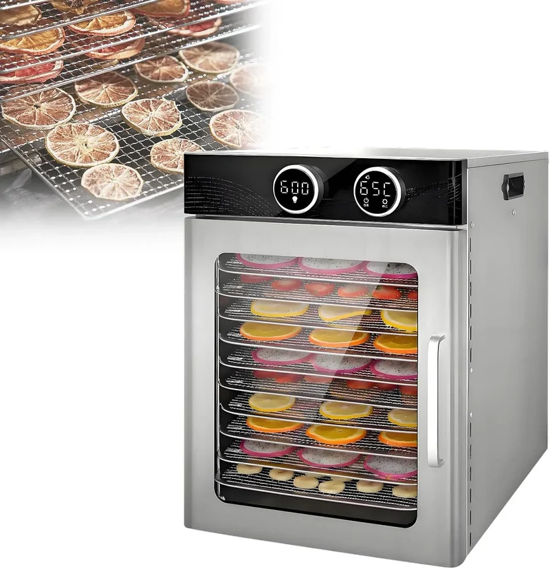 W/1200 10-Floors pour Viande Séchée, en Acier Inoxydable, pour Déshydrateur Alimentaire Professionnel, 6-12 Plateaux, Température Réglable De 30 À 90