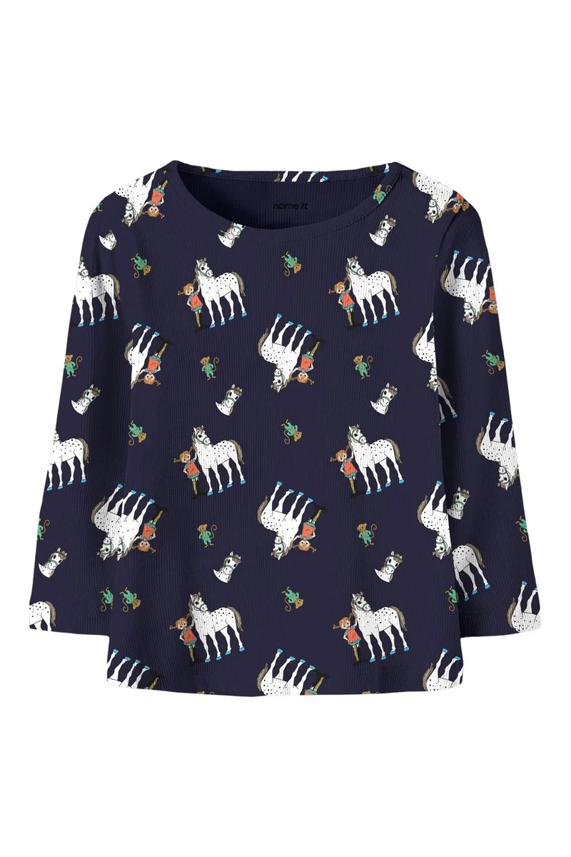 Name It - Nmfokka Pippi Ls Slim Top Sky - 5201340 Evening Blue