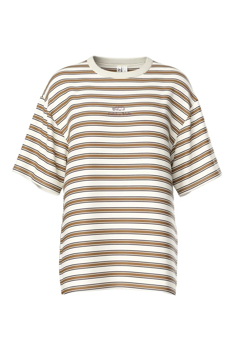 Pieces - Pcsadie Ss Oversized T-Shirt - 5125422 Cloud Dancer Brown And Black