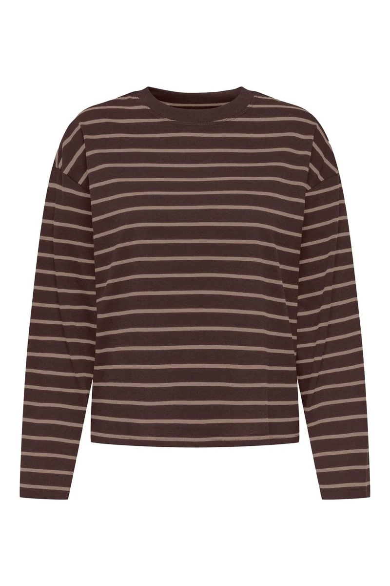 Only - Onlhappy L/S O-Neck Stripe Tee - 5135939 Coffee Bean Taupe Gray Lena