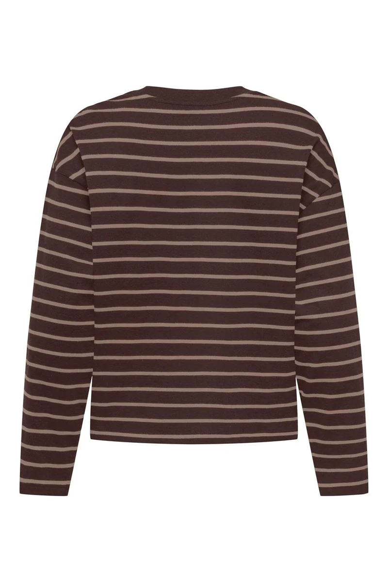 Only - Onlhappy L/S O-Neck Stripe Tee - 5135939 Coffee Bean Taupe Gray Lena