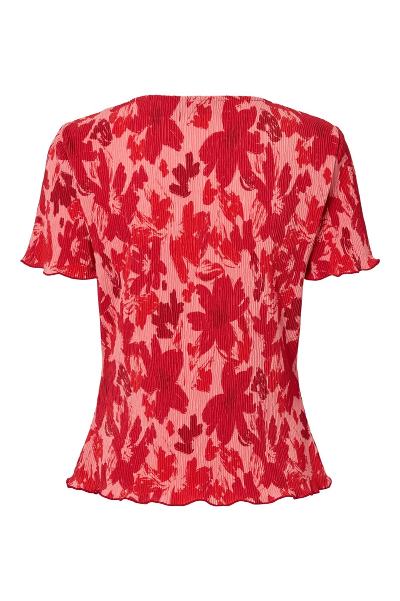 Pieces - Pcflora Ss O-Neck Top Msa - 4963675 Adrenaline Rush Red Tone Flowers