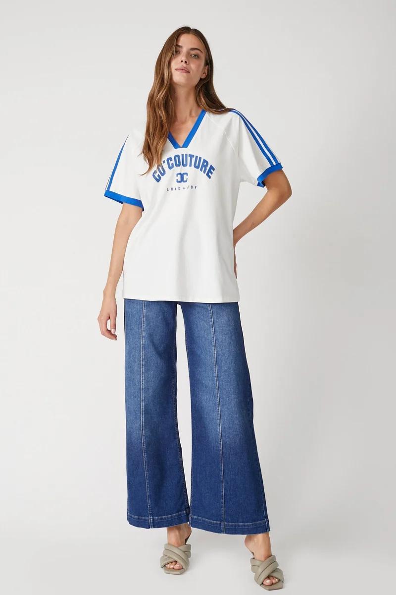 Co´Couture - Siaracc Oversize Sporty V-Tee 33140 - 11076 - Offwhitenewblue