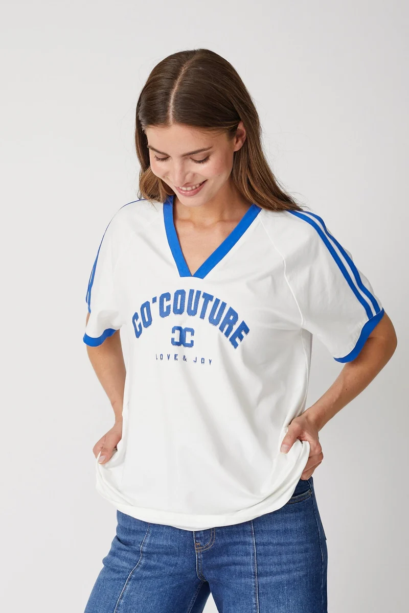 Co´Couture - Siaracc Oversize Sporty V-Tee 33140 - 11076 - Offwhitenewblue
