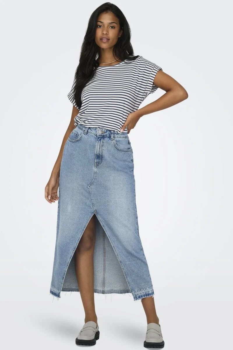 Only - Onlmoster Stripe S/S O-Neck Top - 4448024 Cloud Dancer Naval Academy