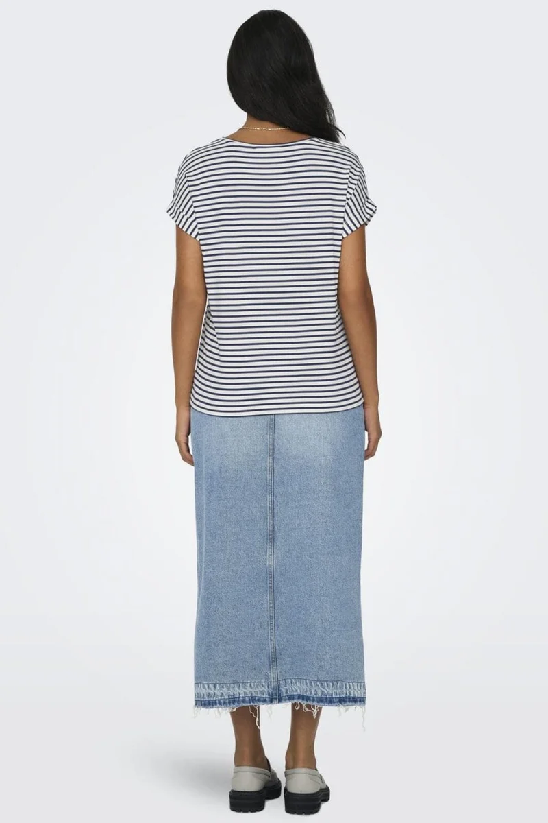 Only - Onlmoster Stripe S/S O-Neck Top - 4448024 Cloud Dancer Naval Academy