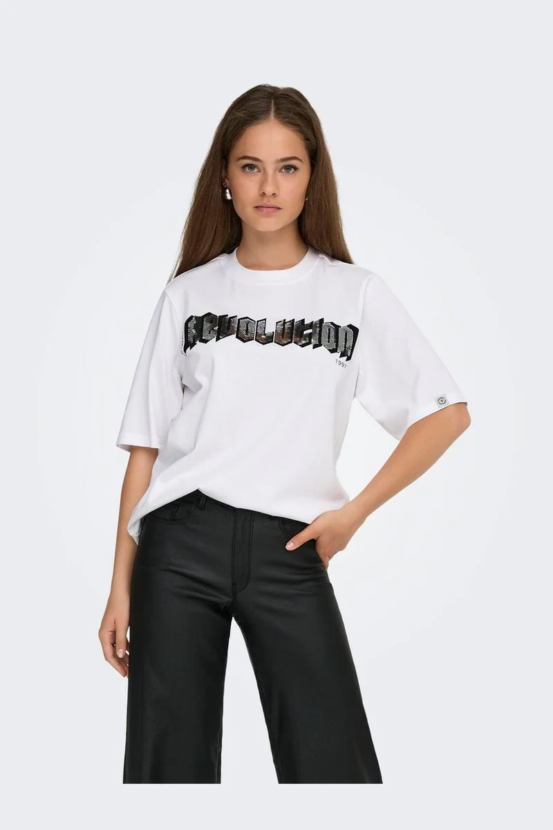 Only - Onlpuri Life S/S Top Box Pri - 4955265 Bright White Revolution + Label Puri Thunder