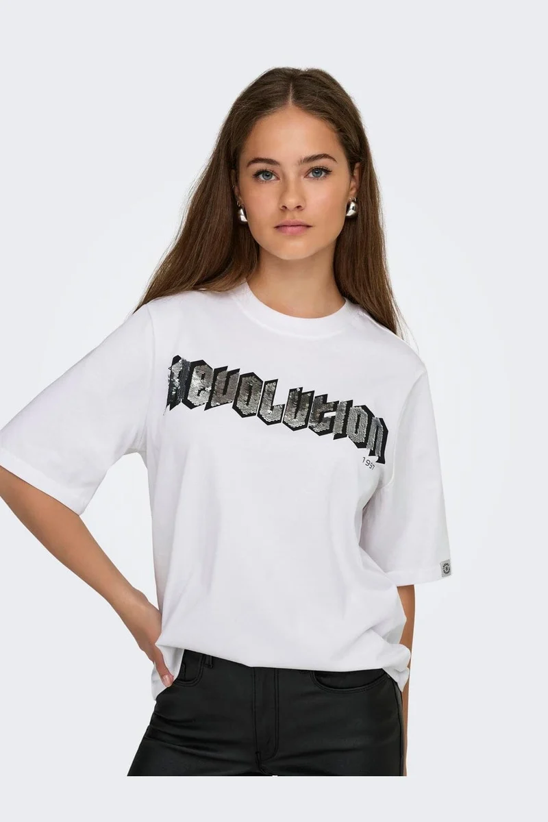 Only - Onlpuri Life S/S Top Box Pri - 4955265 Bright White Revolution + Label Puri Thunder