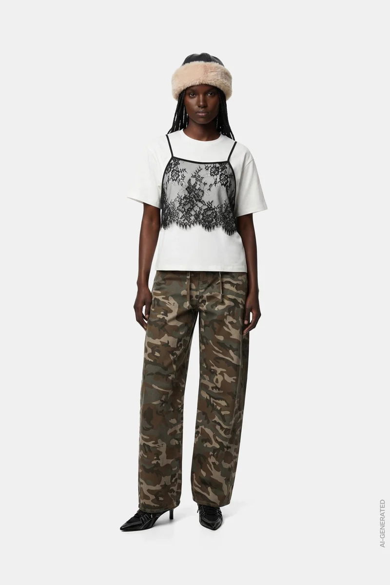 Pieces - Pcmimmi Tie Barrel Jeans - 5128114 Mermaid Camouflage
