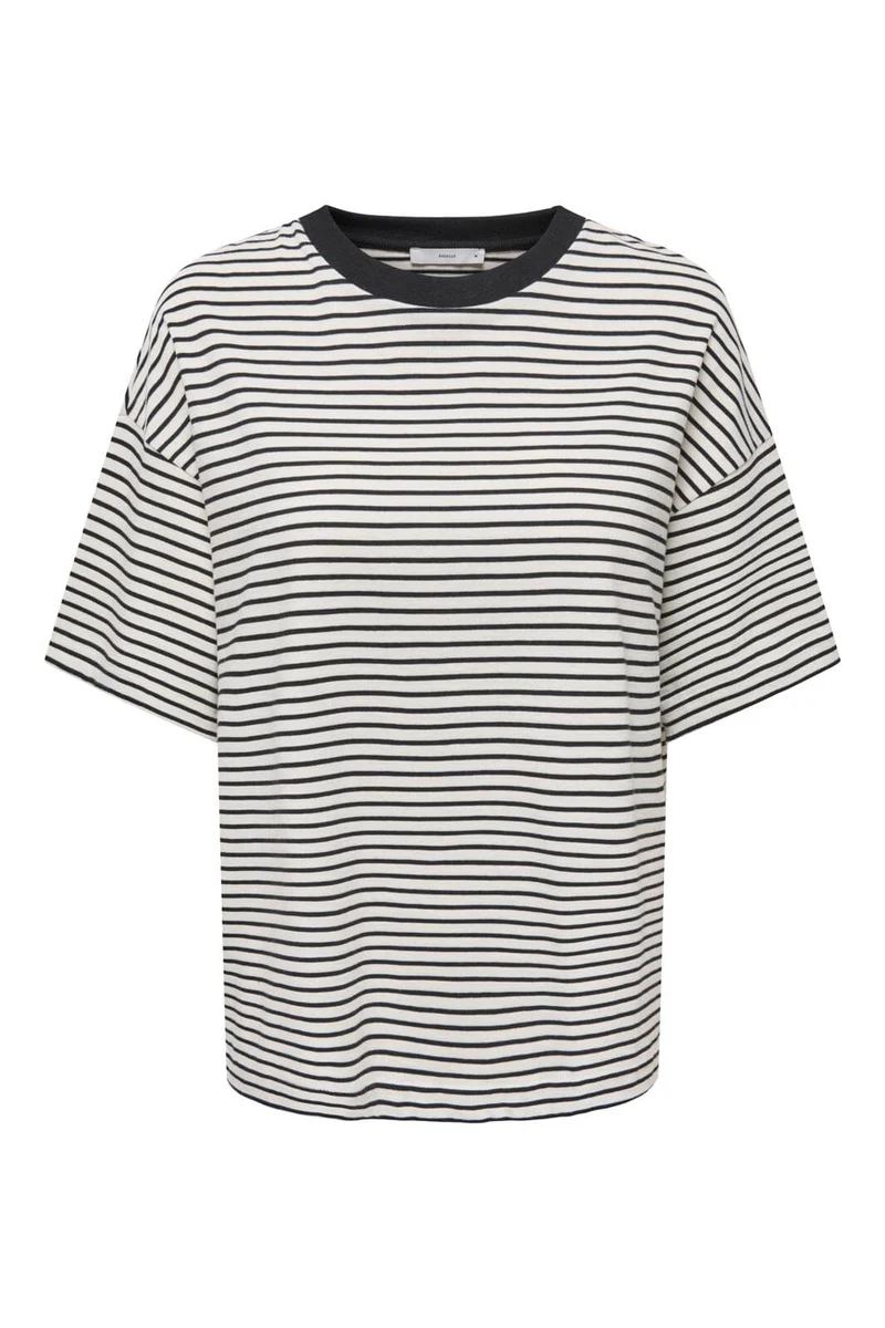 Only - Onllisa Stripe S/S Top - 5190512 Cloud Dancer Thin Black Stripes
