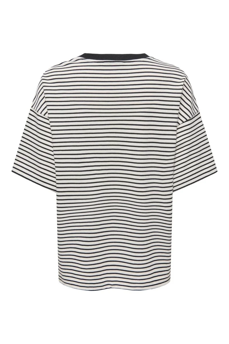 Only - Onllisa Stripe S/S Top - 5190512 Cloud Dancer Thin Black Stripes