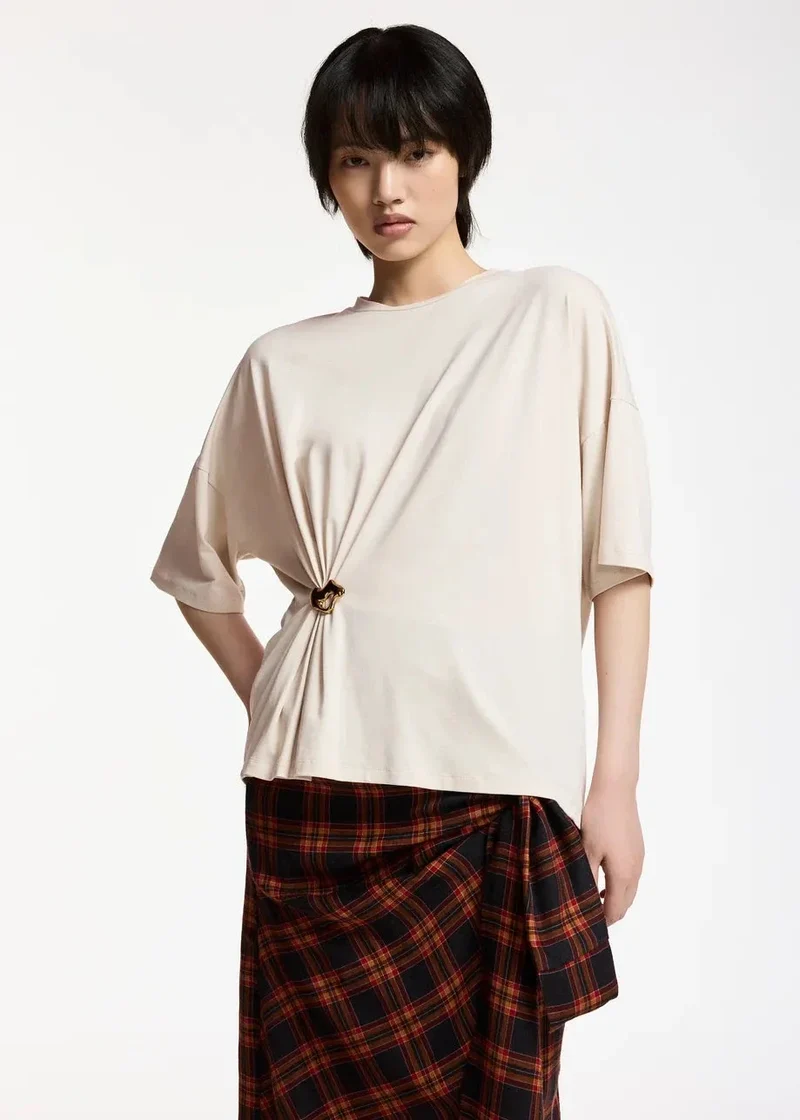Essentiel Antwerp - Kuba T-Shirt With Brooch - Ow01 Off White
