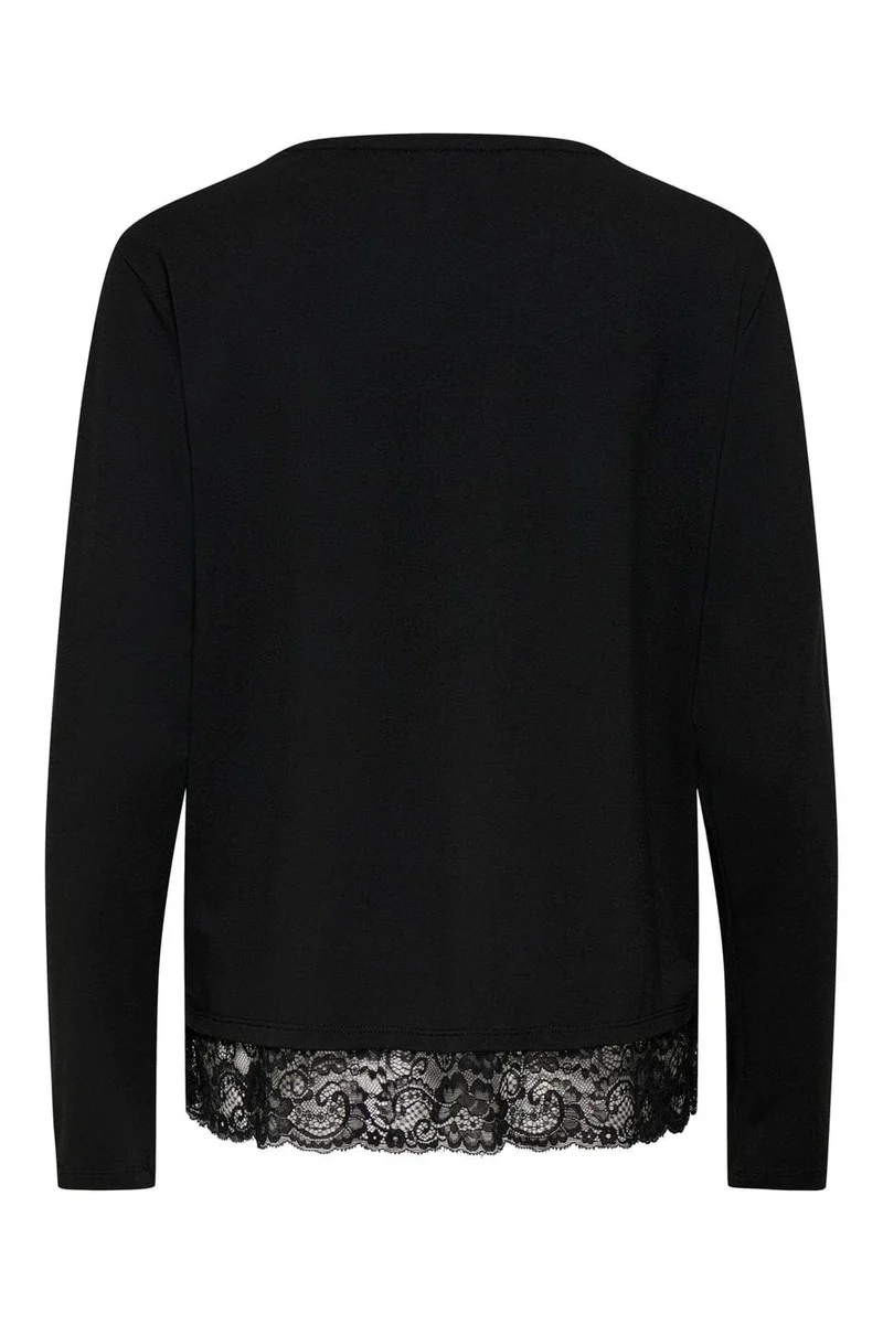 Only - Onlmoster L/S Lace Detail Top - 5208946 Black Tone In Tone Lace