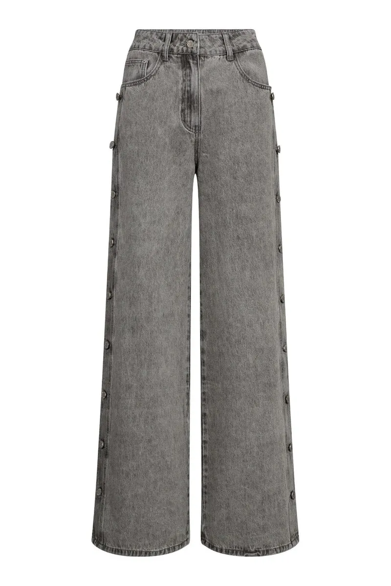 Haute L'Amitié - Side Panel Button Jeans HL10328 - Light Grey