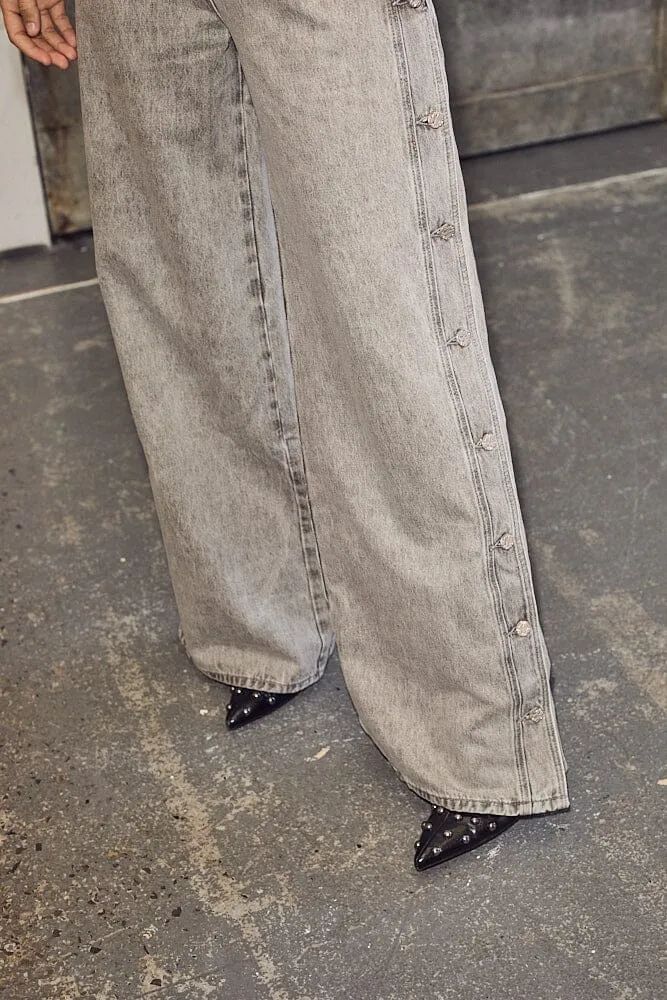 Haute L'Amitié - Side Panel Button Jeans HL10328 - Light Grey