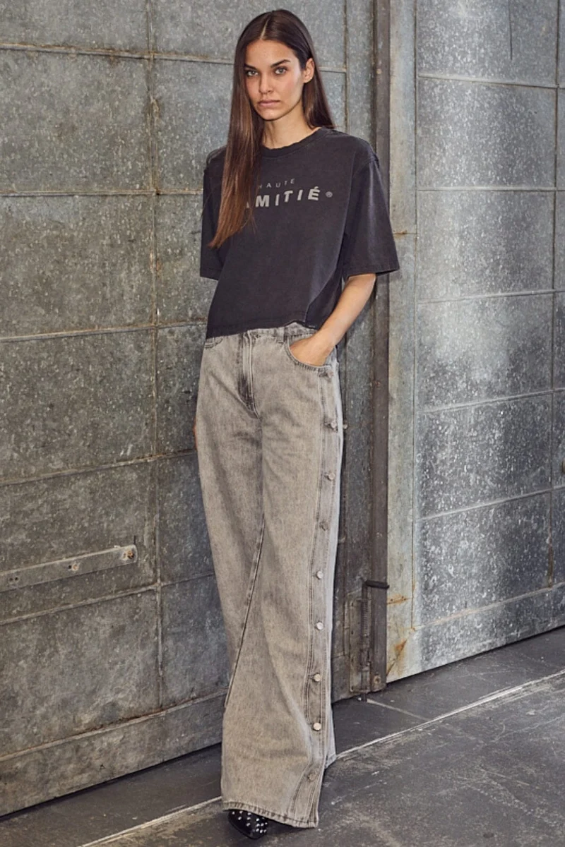 Haute L'Amitié - Side Panel Button Jeans HL10328 - Light Grey