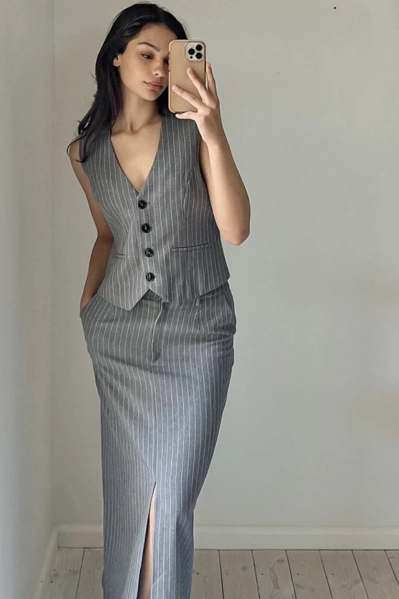 Neo Noir - Vendetta Pinstripe Waistcoat - Grey Melange