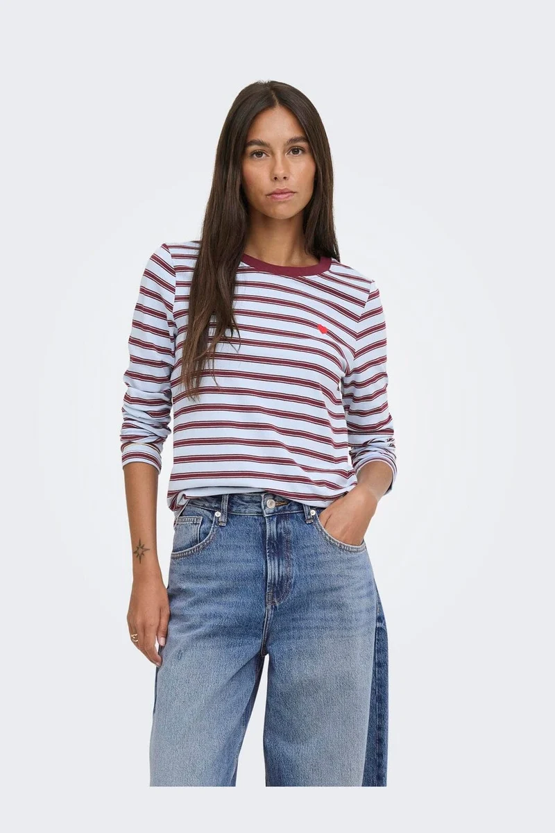 Jdy - Jdypisa L/S Print Top - 5212489 Cashmere Blue Chelsea Stripe + Bs Heart