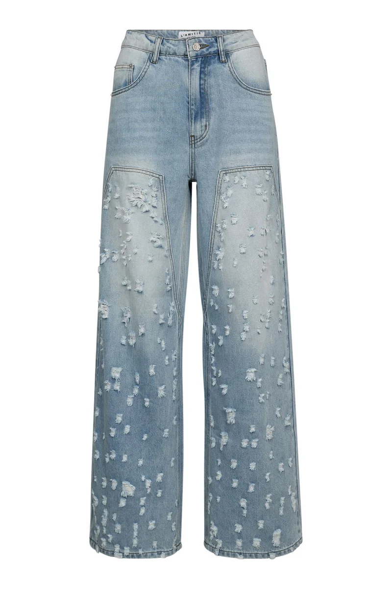 Haute L'Amitié - Bleach Distressed Patch Jeans HL10336 - Bleached Denim