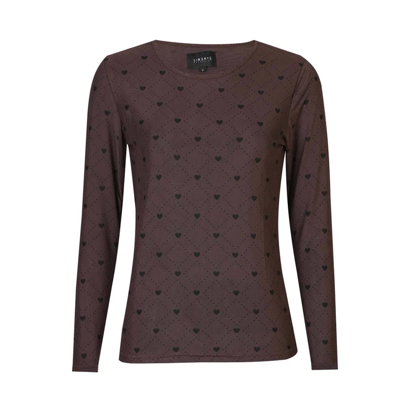 Liberte - Mesh Ls Tshirt 22065 - Dark Brown Heart Check