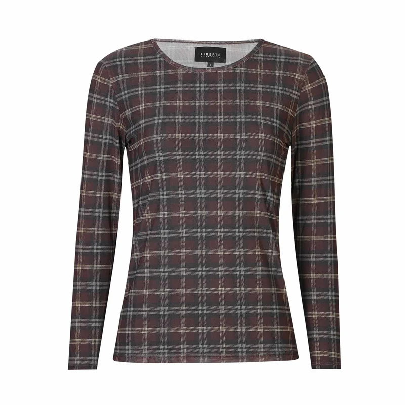 Liberte - Mesh Ls Tshirt 22065 - Dark Brown Check