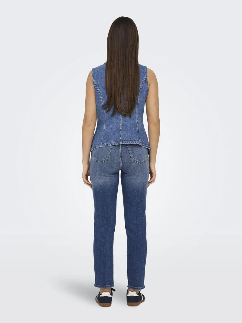 Only - Onlgiulina S/L Button Waistcoat Mae - 4821241 Medium Blue Denim