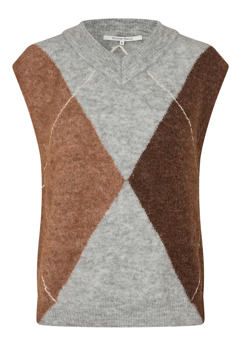 Second Female - Forca Knit Vest 61048 - 7001 Light Grey Melange