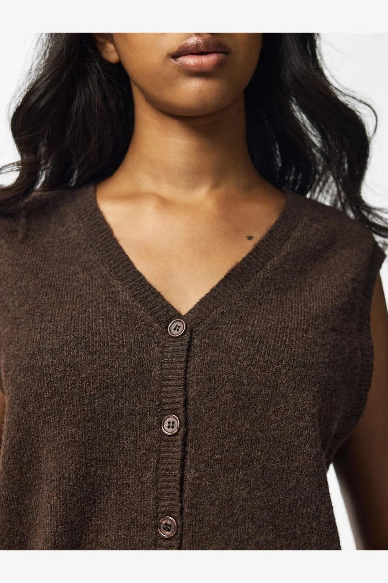 Pieces - Pcsally Sl V-Neck Knit Vest - 5105005 Hot Fudge Melange