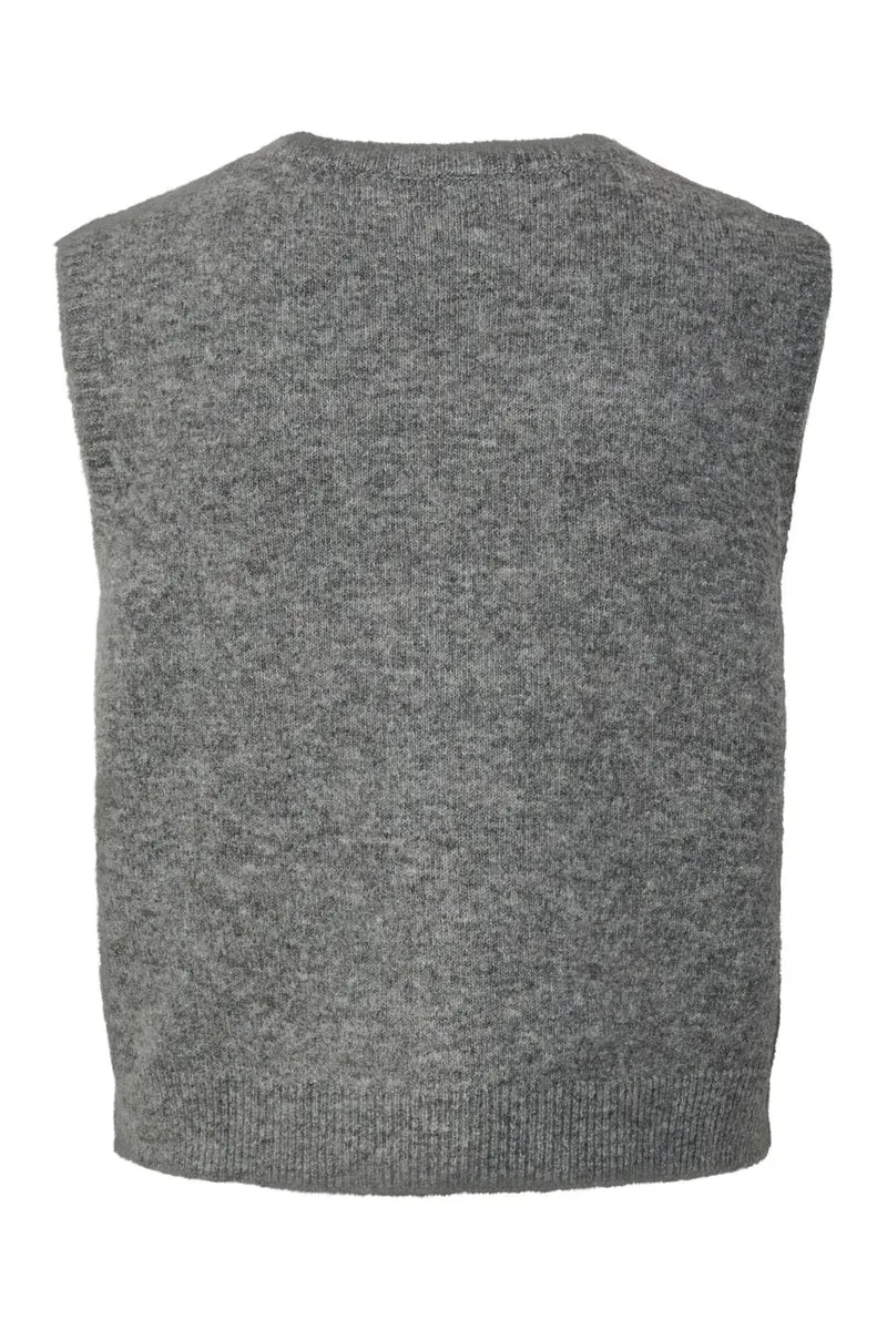 Pieces - Pcsally Sl V-Neck Knit Vest - 5105007 Medium Grey Melange